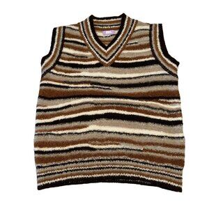 NWOT ERL Brown Cream Black Tan Knit Alpaca Blend V-Neck Sweater Vest Unisex XS